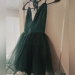 Green Sequin Halter Cocktail Dress